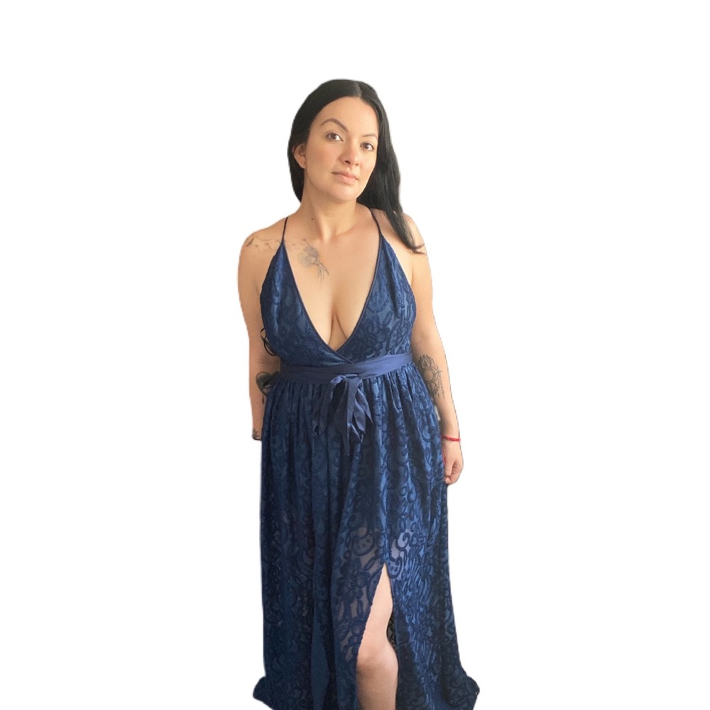 Sexy Dark Blue Tulle Open Back Prom Party Dress